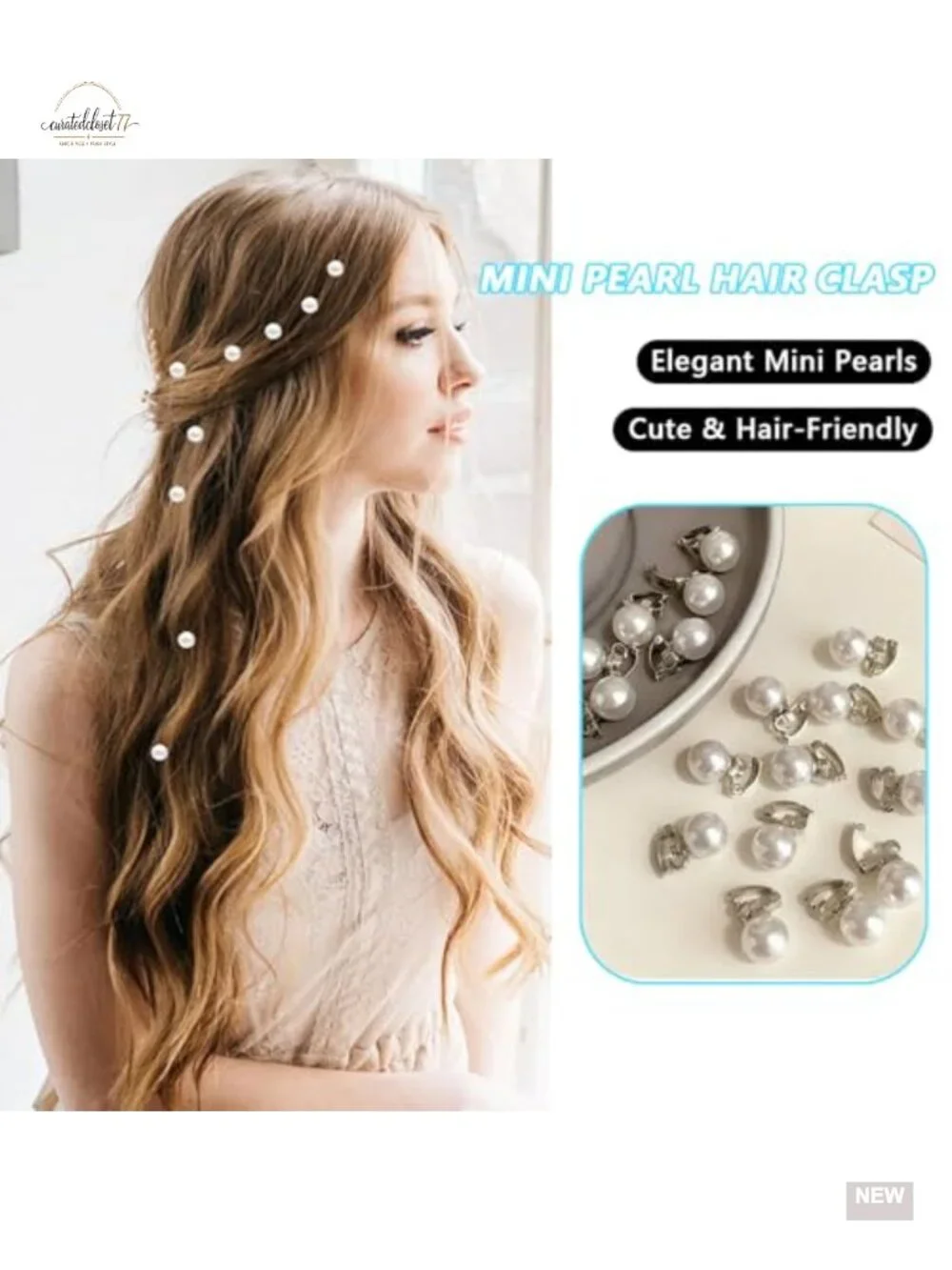 10 Piece Mini Pearl Hair Clips for Women, Sparkling Flower Clips